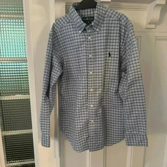 NWOT Ralph Lauren boys blue plaid button down shirt size medium - Picture 3 of 9